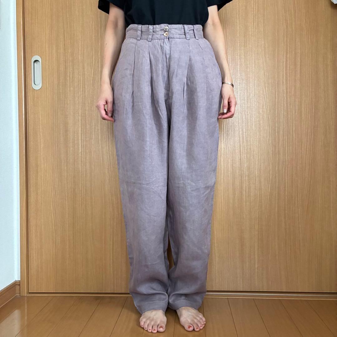 ビンテージ リネンタックパンツ ワイドパンツ ユーロ古着 リネンパンツ