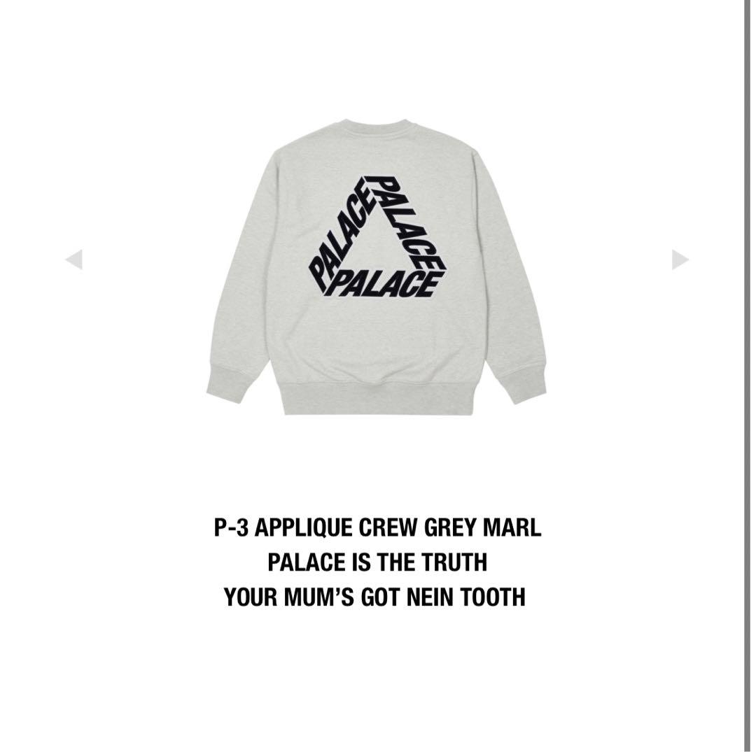 トップス palace P-3 APPLIQUE CREW GREY MARL