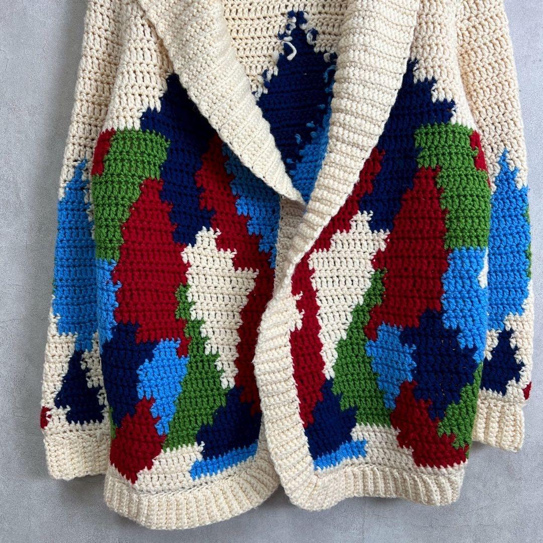 香港から直送します。 USA古着 ハンドニット カーディガン ショール カウチンL VINTAGE