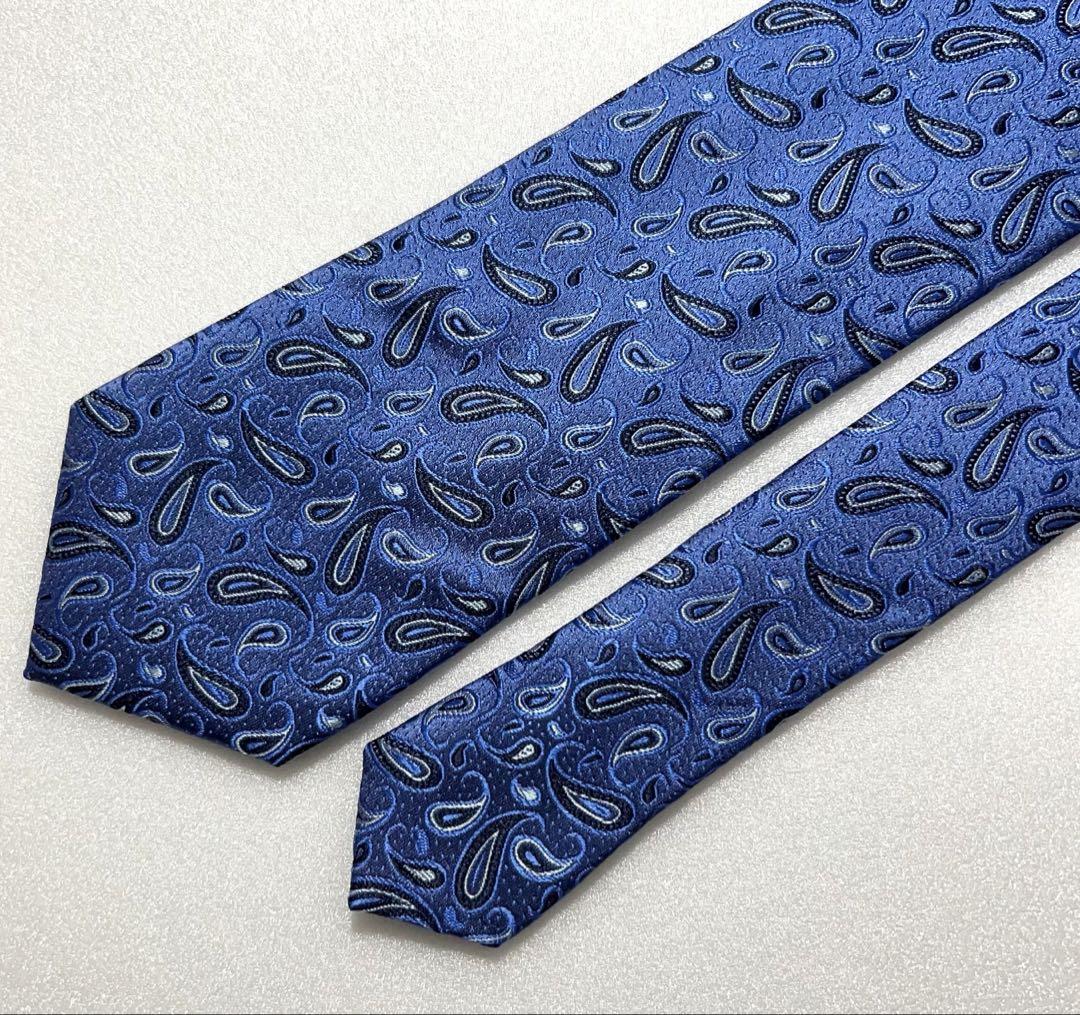 極美品 ETRO ネクタイ ペイズリー メタリックブルー 光沢