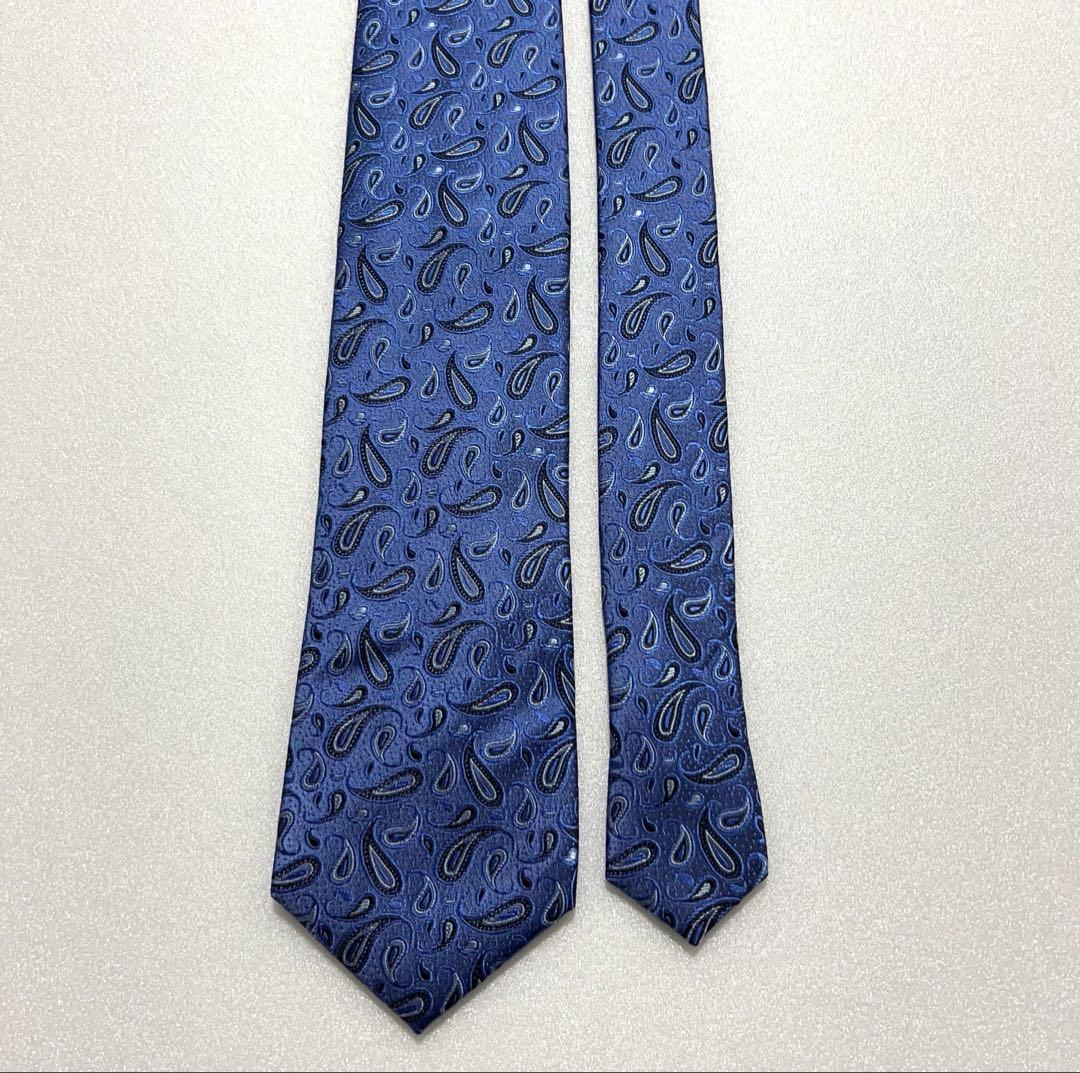 極美品 ETRO ネクタイ ペイズリー メタリックブルー 光沢