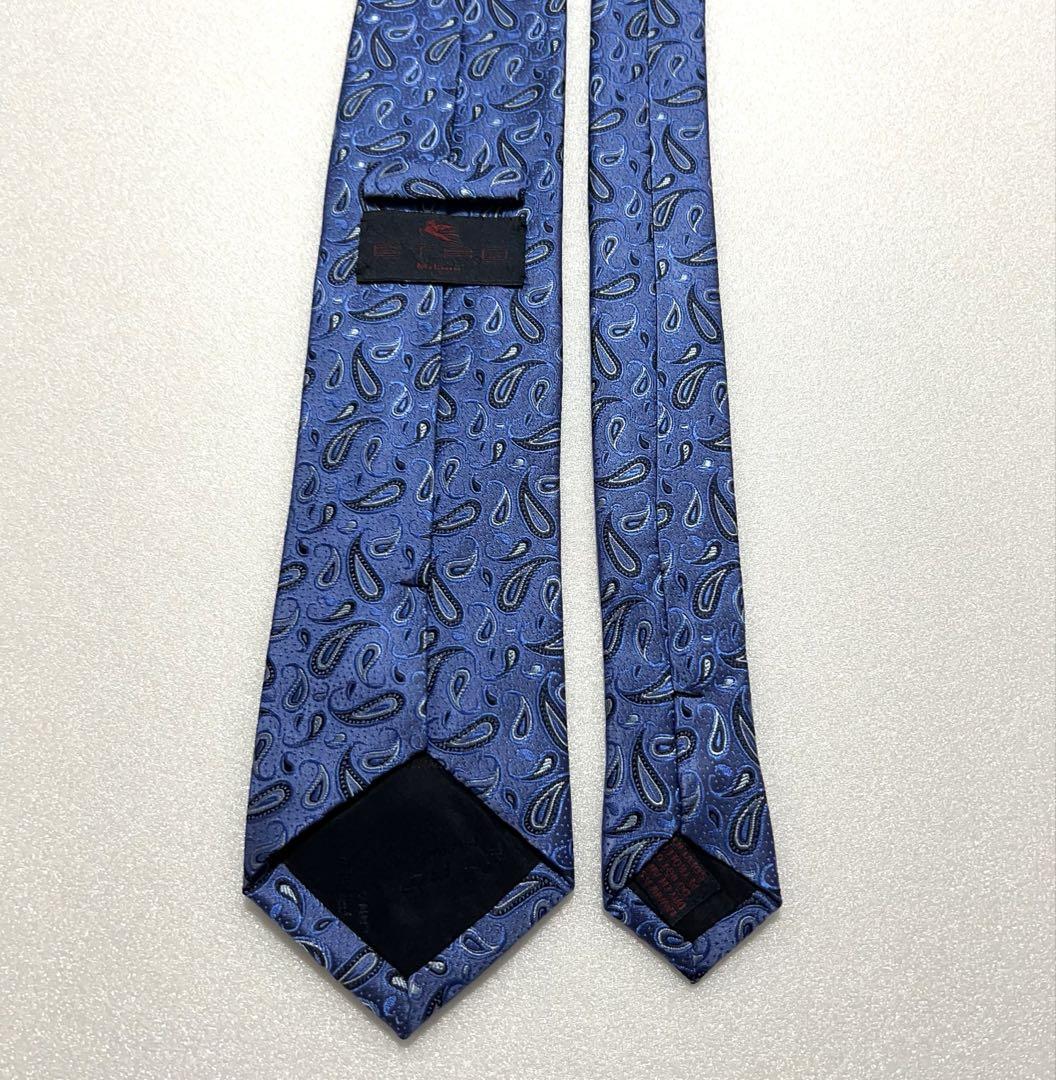 極美品 ETRO ネクタイ ペイズリー メタリックブルー 光沢