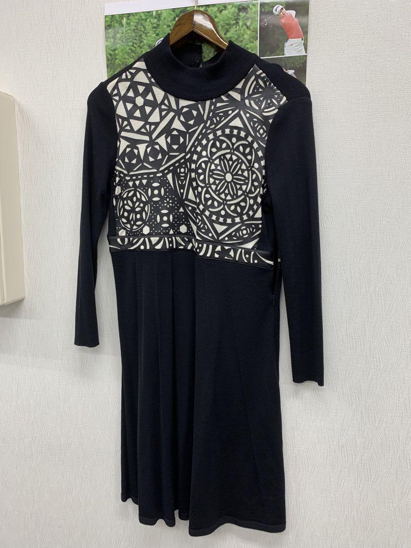 レオナール☆ニット×革のデザインが優雅なワンピース42サイズ20万円程