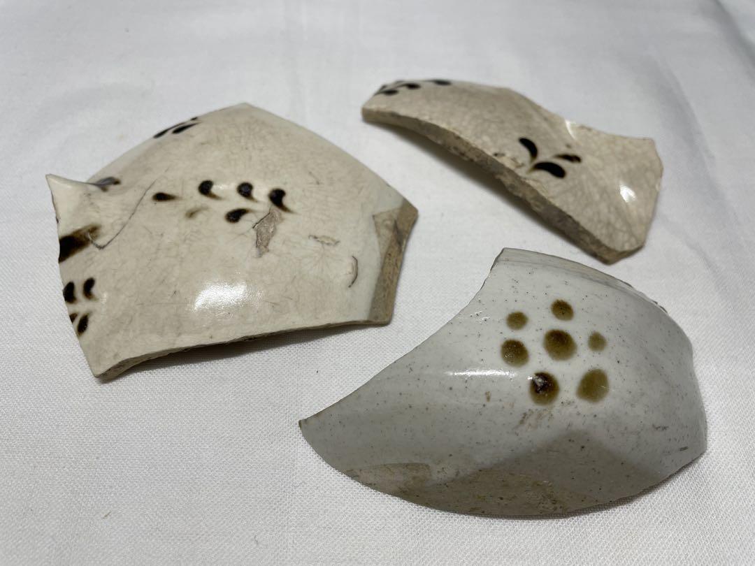 磁州窯陶片。3本。“点彩”標本。稀少品。美品。宋時代。古美術。骨董品。舊家蔵出し