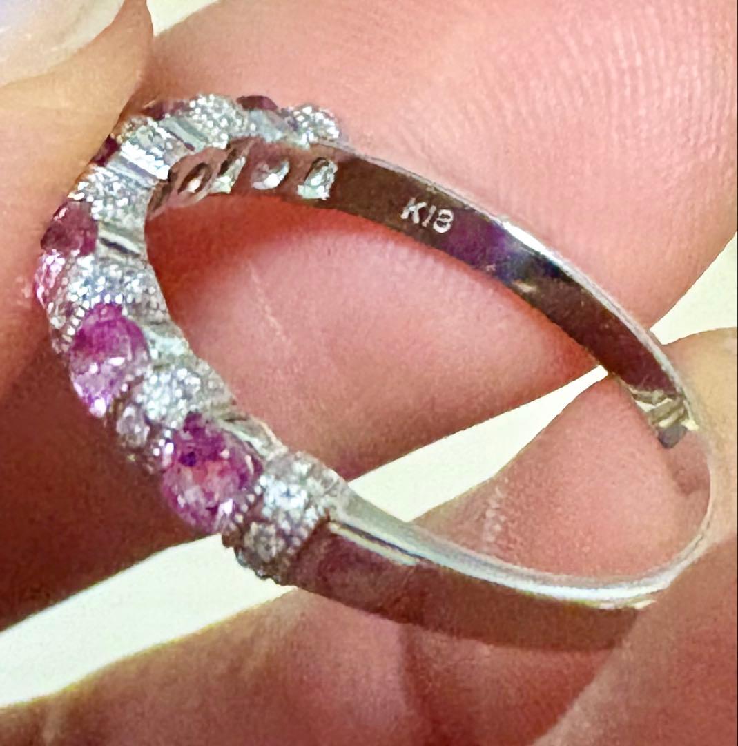 K18 ピンクサファイア ダイヤモンド 側面 エタニティ リング 18金
