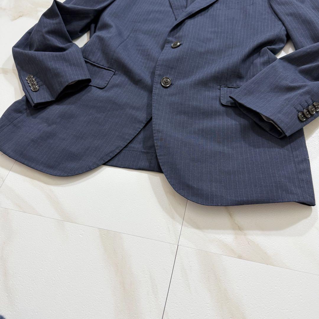 BEAMS HEART セットアップ 段返り 背抜き ストライプ ネイビー BEAMS HEART セットアップ 段返り 背抜き ストライプ ネイビー