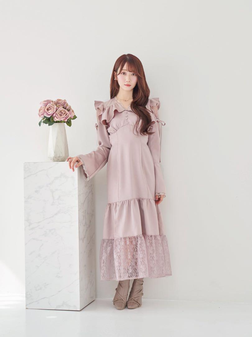 raffle slit lace switching dress