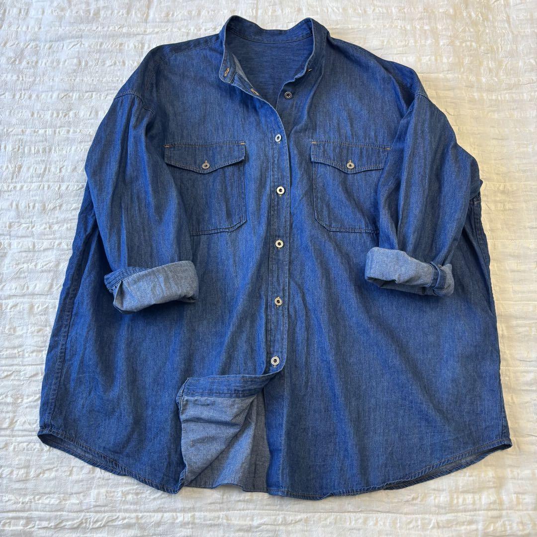 【美品】アーバンリサーチ　バンドカラーデニムシャツ　ゆったり　インディゴ