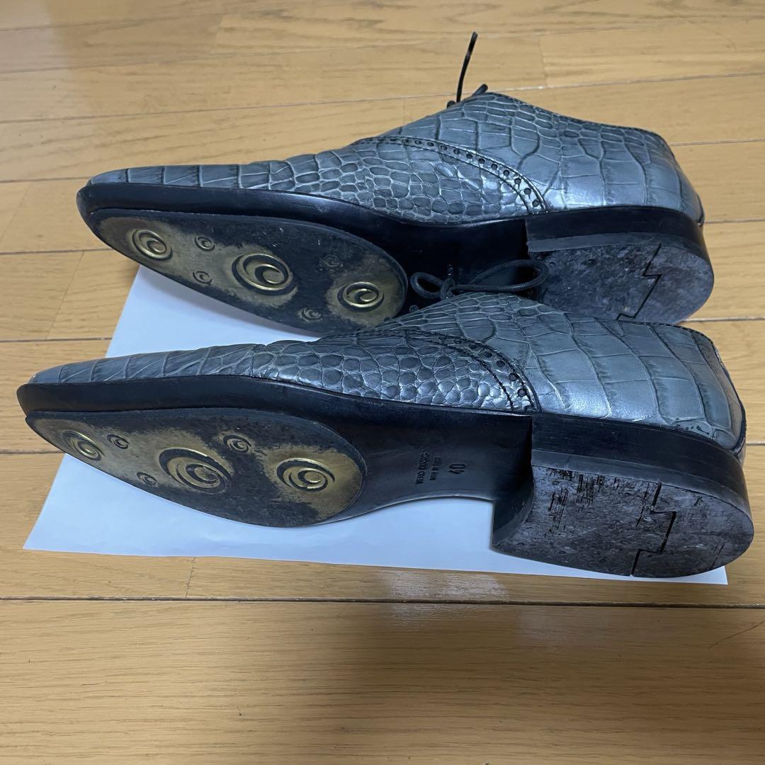 VISARUNO グレー クロコダイル調　レザー 紐靴