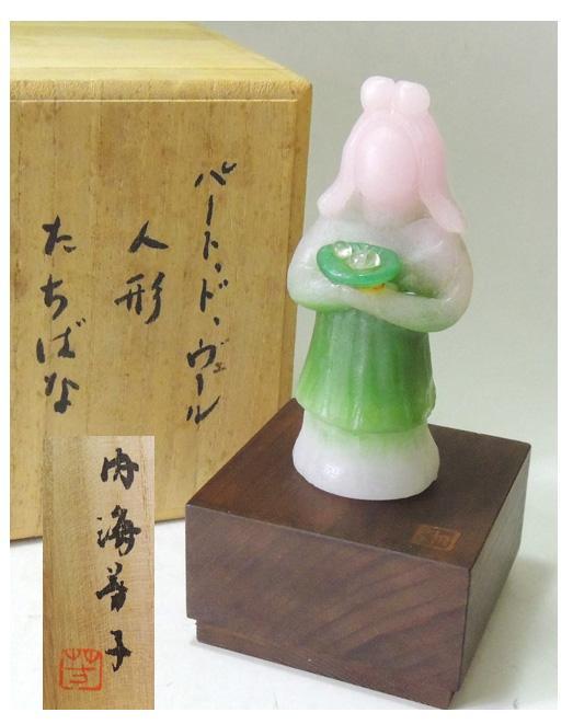 ガラス工芸作家〈内海芳子〉パート ド ベール 人形 たちばな 天平美人 共箱