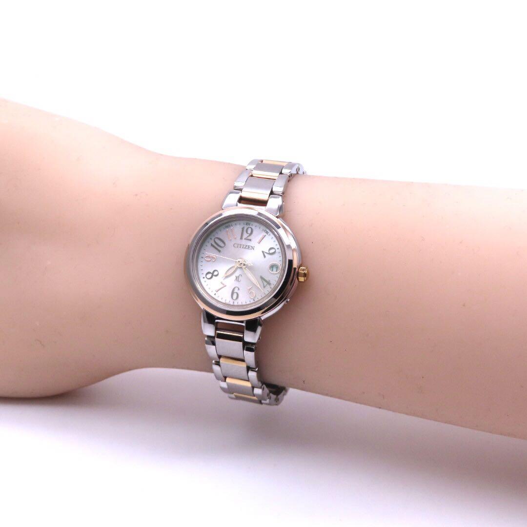 美品 ES8034-57W クロスシー 電波ソーラー シチズン 時計 コンビ