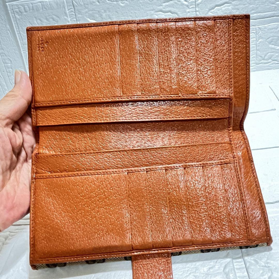 GUCCI✨長財布　GGキャンバス ロゴプレート　Wホック オレンジブラウン