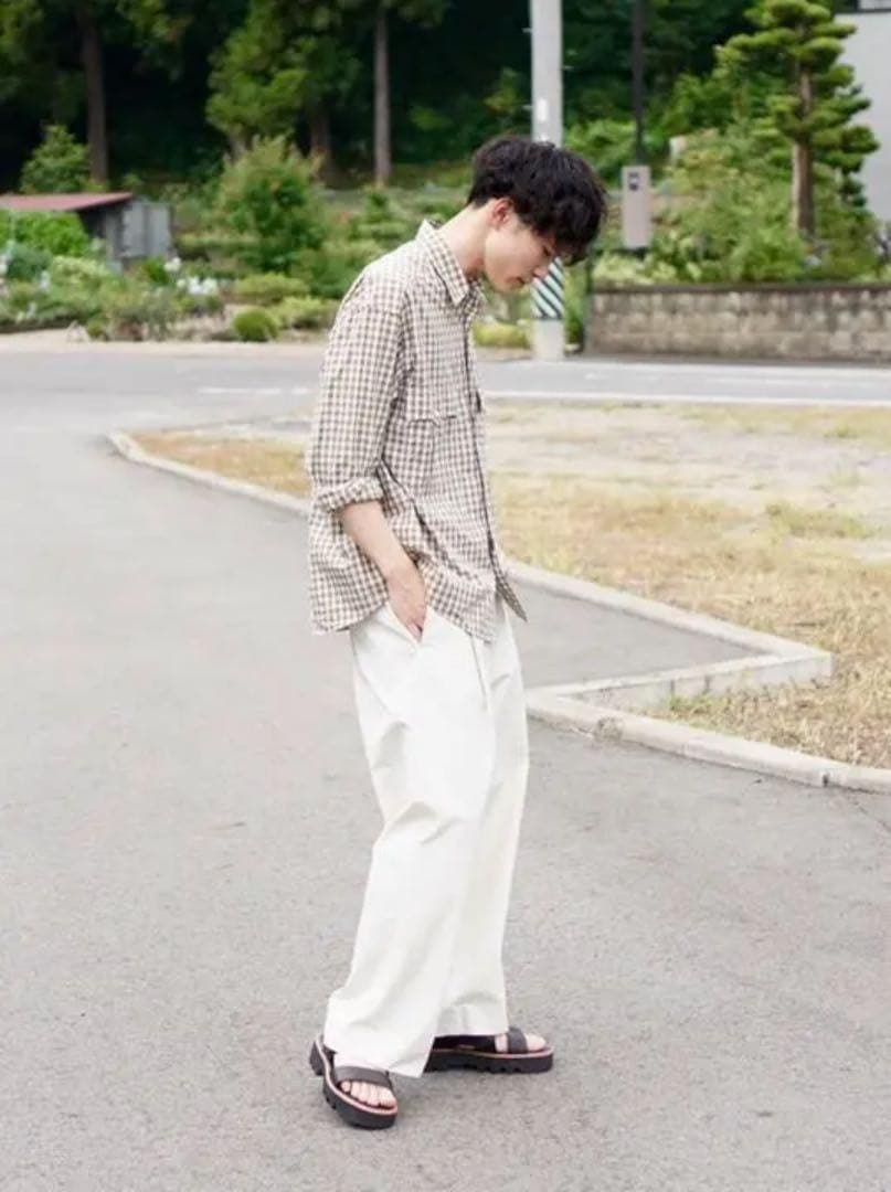 9/23までポータークラシック　ギンガムロールアップシャツ　ゴールド