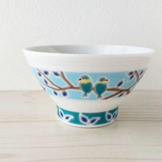 新品 九谷焼色絵千段飯碗小鳥とりトリバード