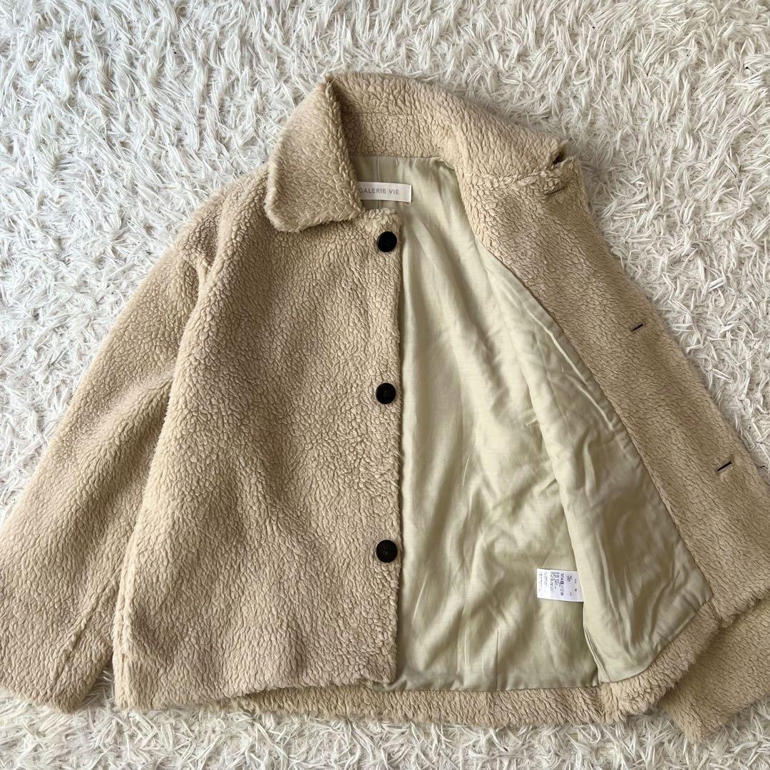 美品 ギャルリーヴィー シープボア ステンカラーブルゾン 36 ライトベージュ