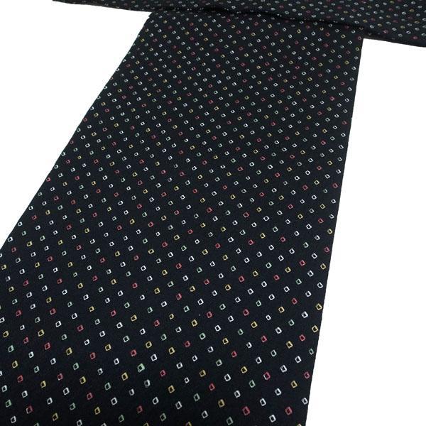 名古屋帯 九寸 染め帯 全通 絞り 黒地 小さな菱 正絹 絹 中古