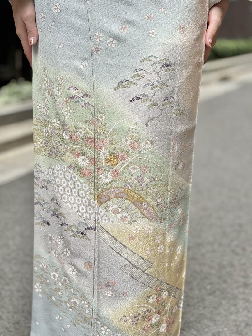 訪問着フルセット　正絹　入学式　披露宴　お宮参り【訪問着、袋帯、帯締め、帯揚げ】