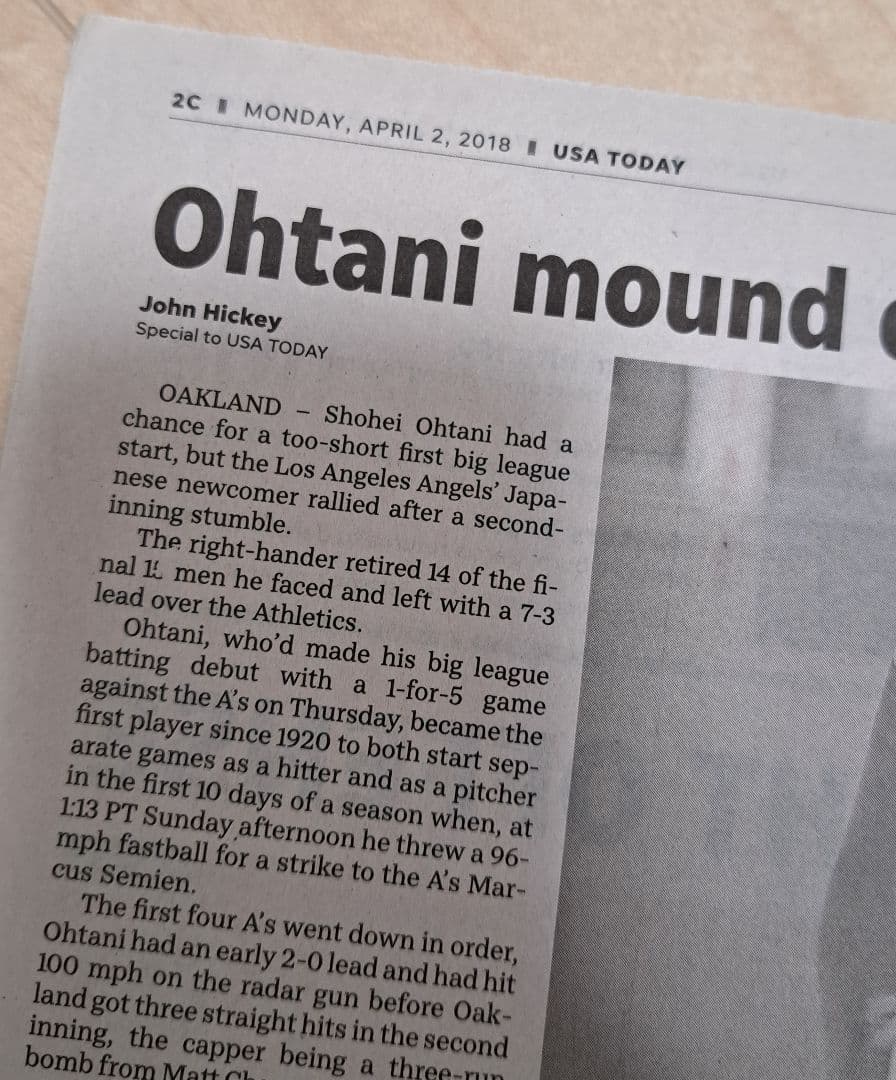 【激レア】大谷翔平　メジャー初登板　USA新聞