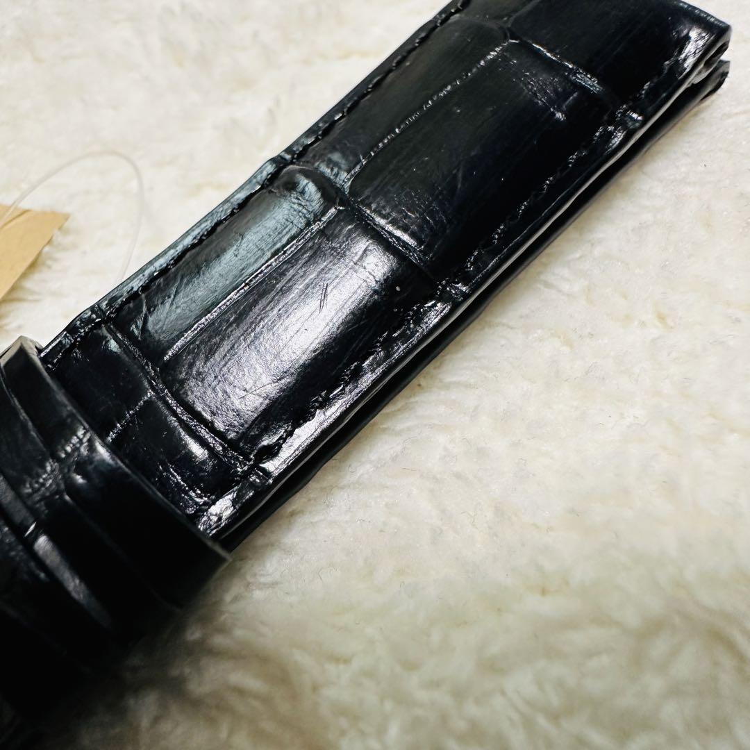 4373#20mm-18mmブラック★本物クロコダイル腕時計用ベルト
