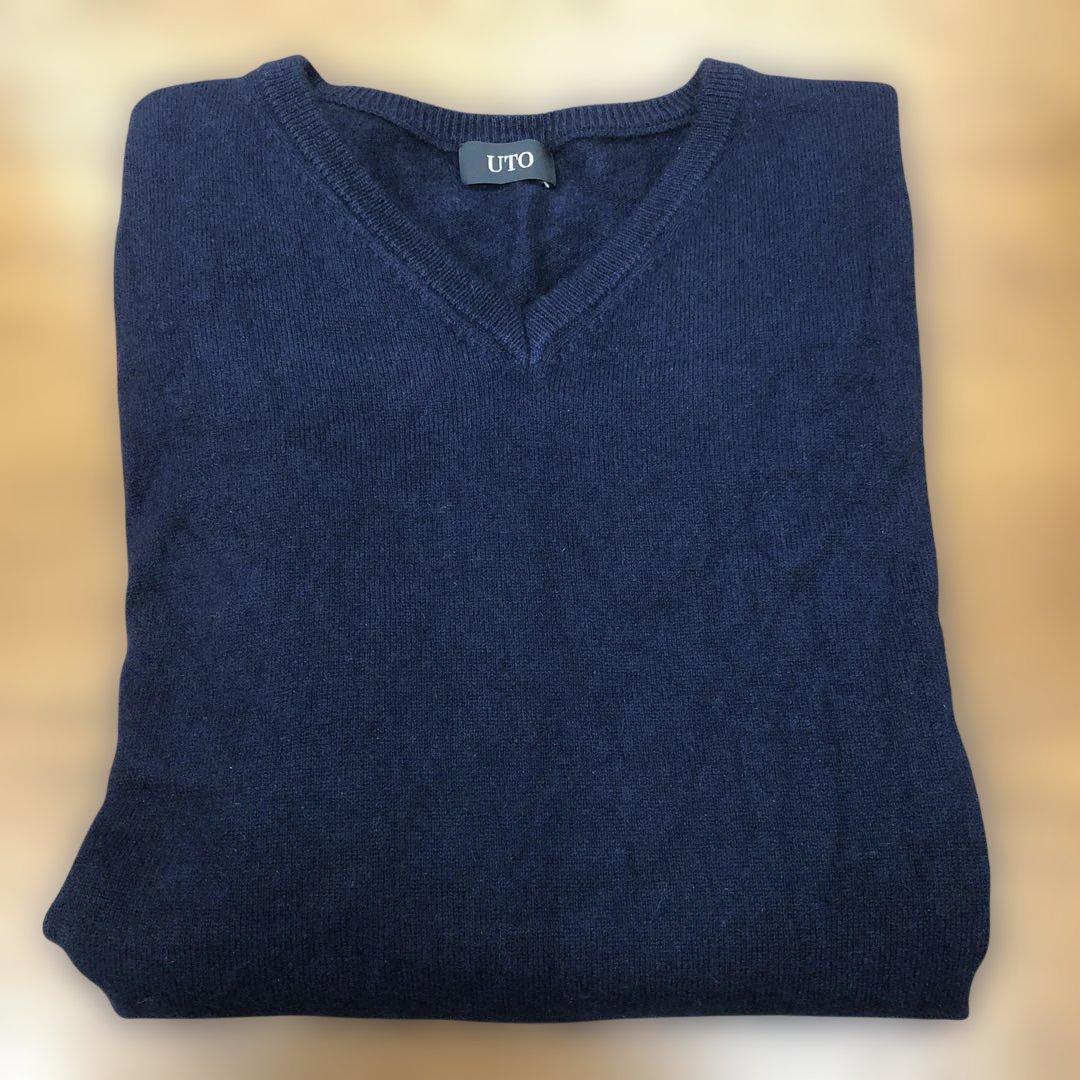 UTO ネイビー VネックセーターFREE SIZE