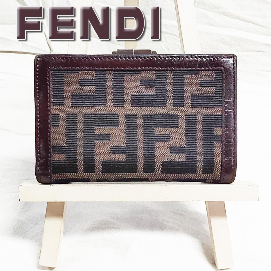 FENDI フェンディ ズッカ がま口 二つ折り財布 キャンバス FFロゴ フェンディ がま口 折り財布 FENDI ズッカ柄 キャンバス FFロゴ