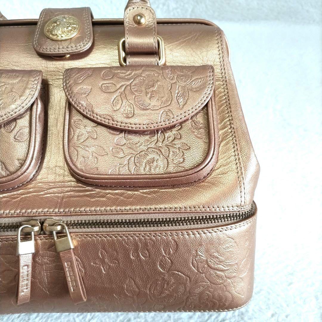 DIESEL ディーゼル 花柄 レザー がま口 ゴールド金具 ハンドバッグ レア