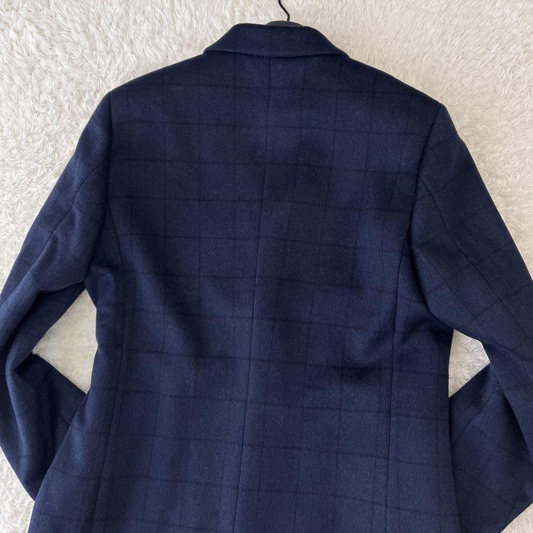 新品 ロベルトカバーニ チェスターコート カシミヤ100 チェック 紺 L