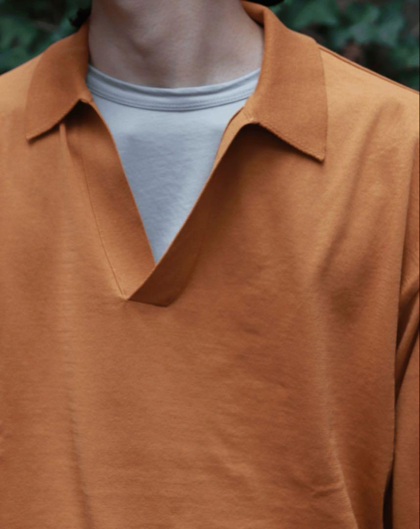 定価27,500円【phlannel】ドライタッチ素材スキッパーニットポロシャツ