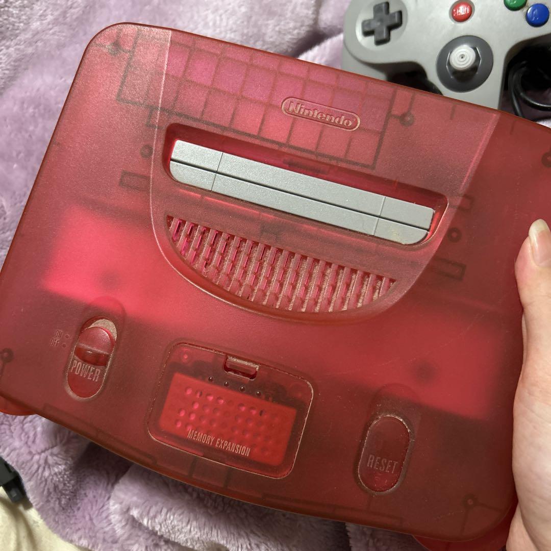 Nintendo 64 クリアレッド 本体 コントローラー 充電器 付き