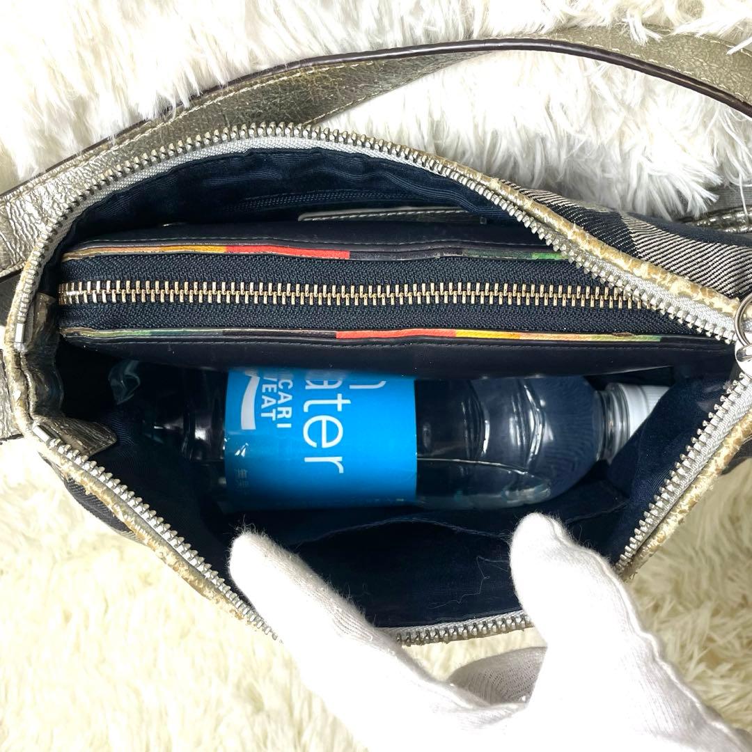 【極美品】コーチ ショルダーバッグ ポーチ デニム レザー シルバー 2way