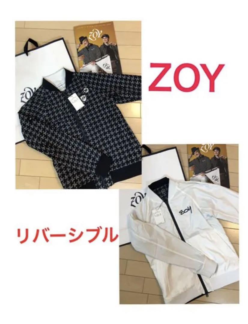 新同☆ZOY リバーシブル　ブルゾン　36 千鳥柄　白　ゴルフウェア