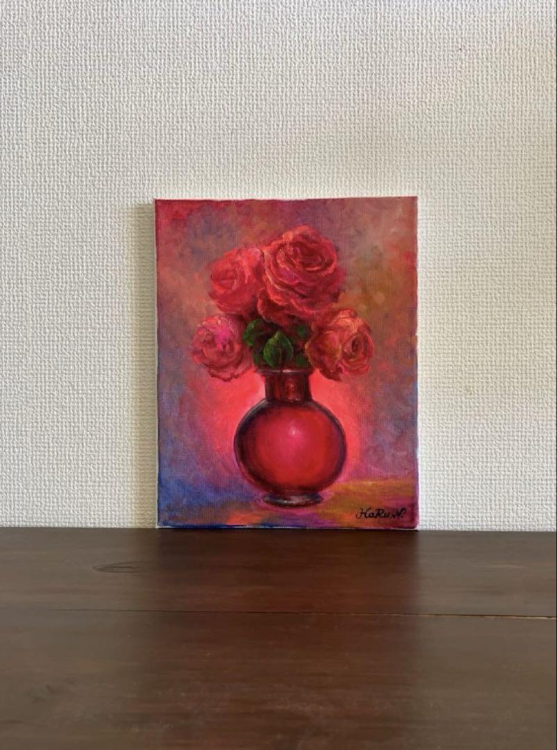 ☆ HaRu 花 バラ 1点物 真作 原画 絵画 油絵 ♪