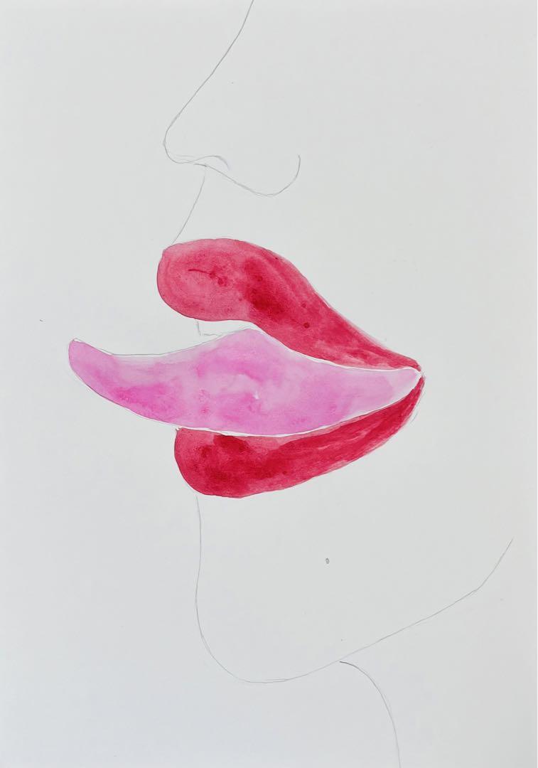 〚原画〛Love painting（水彩画、アクリル絵画、絵画、ドローイング） 自画像ドローイング♡A4水彩アクリル絵画原画抽象画 - メルカリ