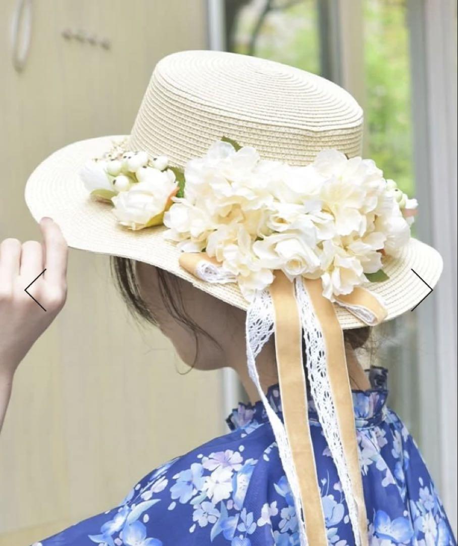 【新品未使用】axes femme アソートフラワーカンカン帽 ベージュ