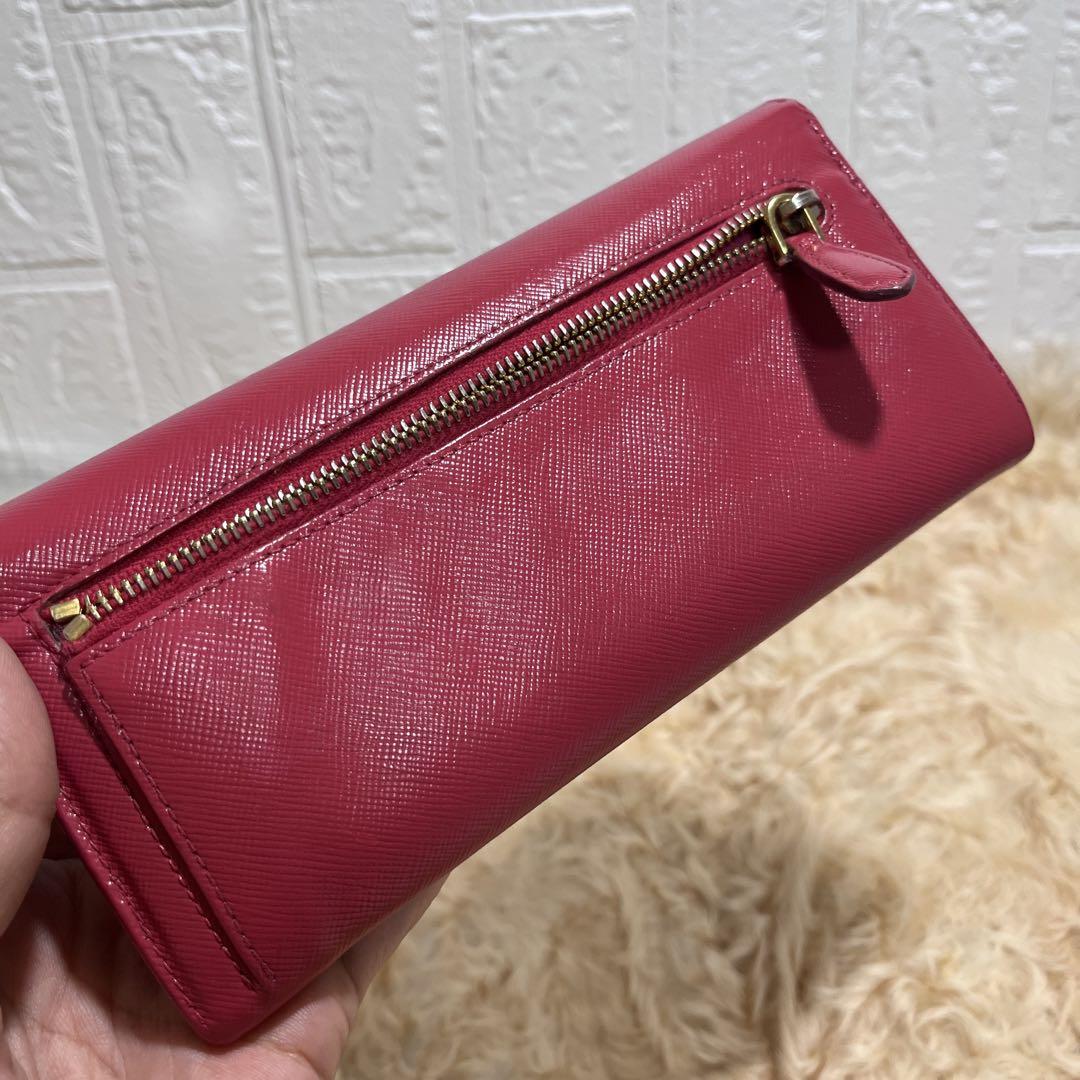 良品✨PRADA 長財布　フイオッコ　ローズレッド　サファイアーノ　レディース