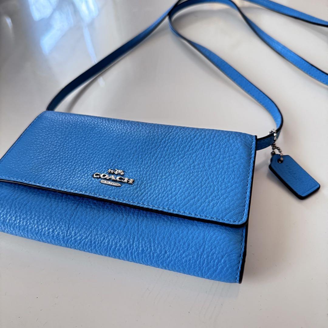 COACH 青 レザー ショルダーバッグ