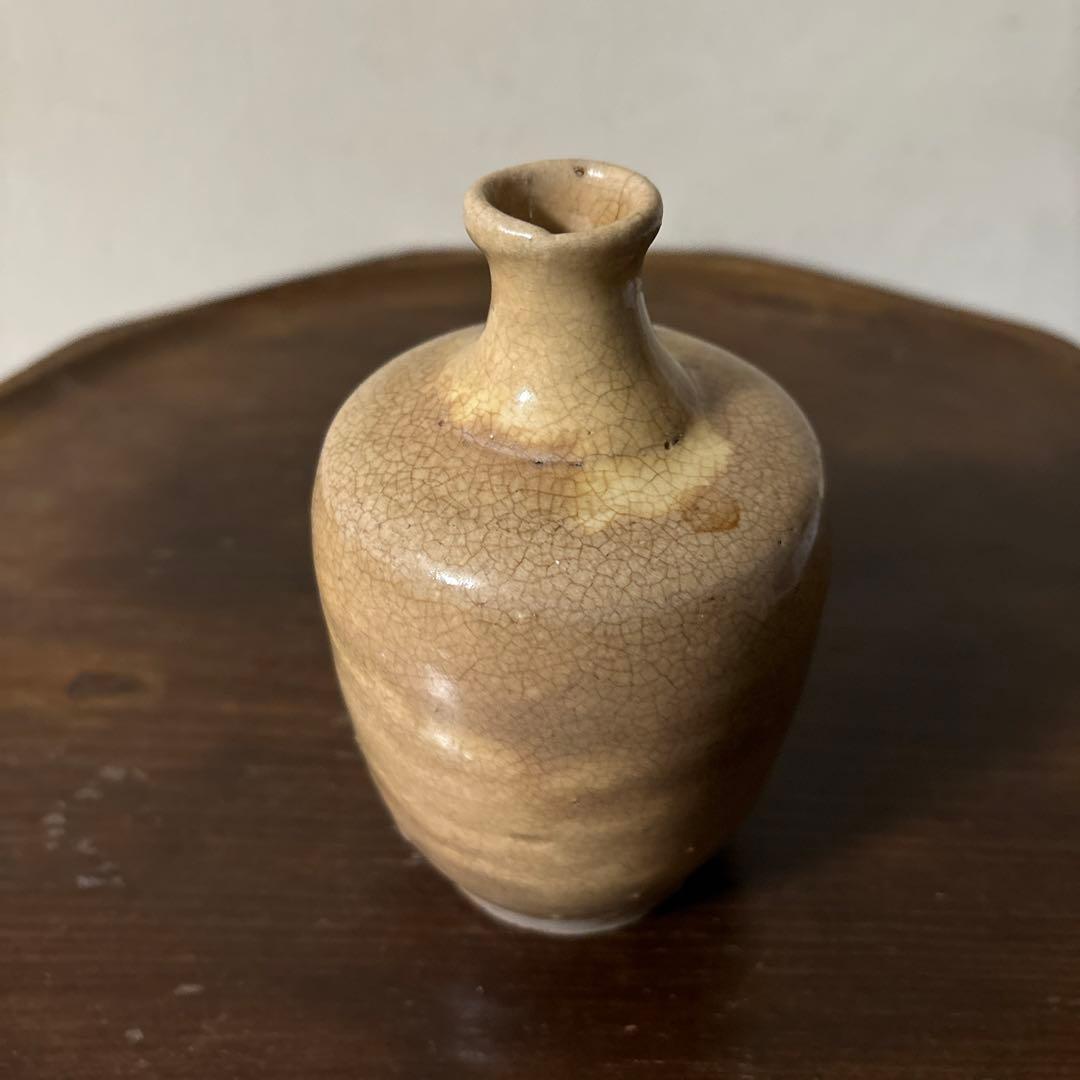 古い瀬戸小徳利 江戸明治 黄瀬戸 美濃 花器 酒器 アンティーク 古道具