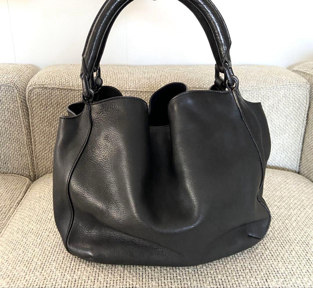 高質 Hirofu ヒロフ 黒 レザー ハンドバッグ バッグ