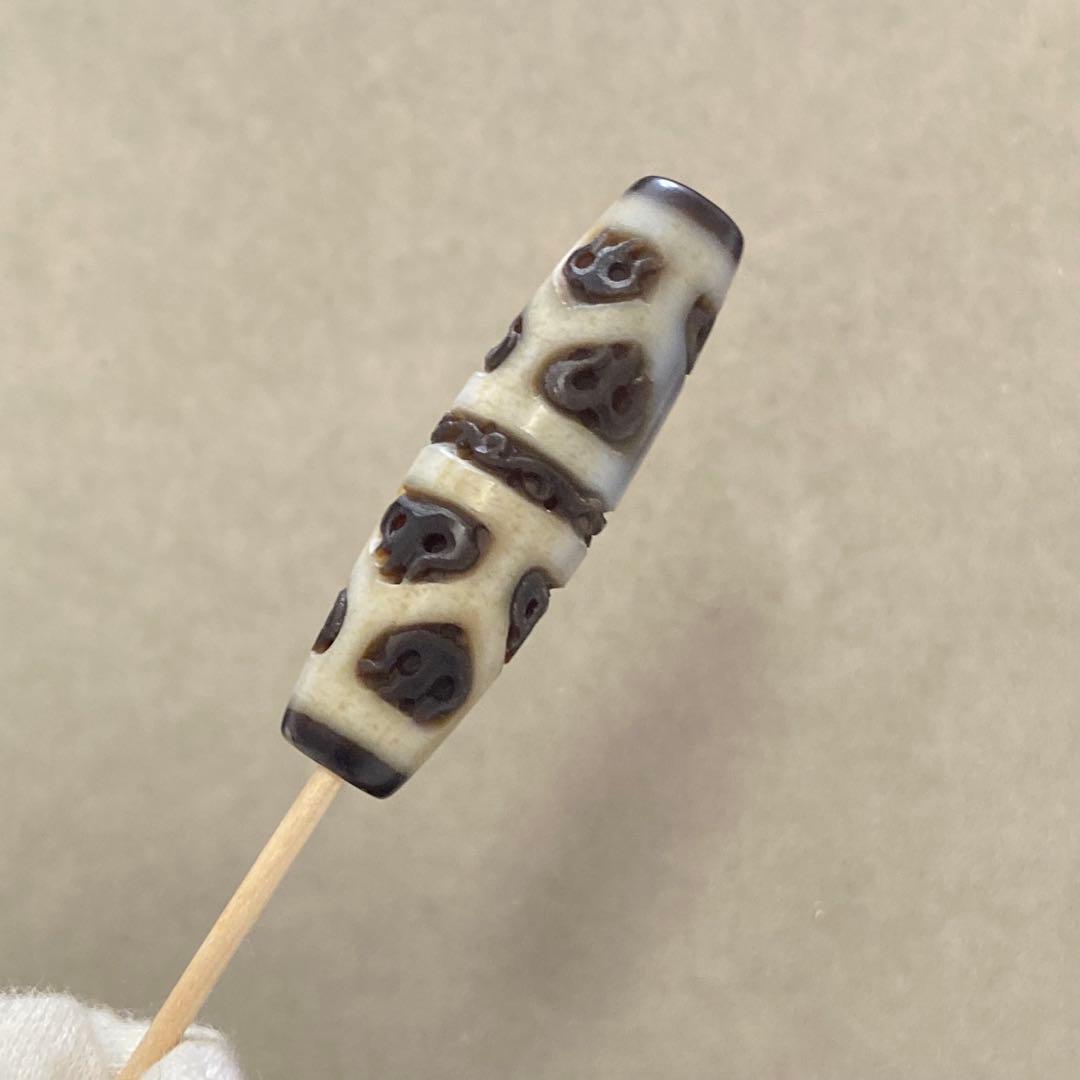 F550 亀甲長寿天珠 手彫り レア 47.6×13.8