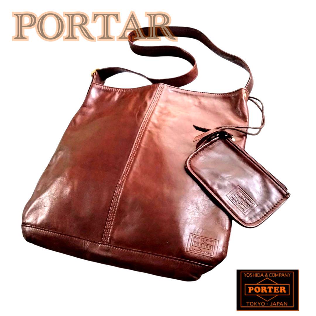 【美品】PORTER レザーショルダーバッグ キャメル 即決 PORTER レザーショルダーバッグ ポーター キャメル 本革 本