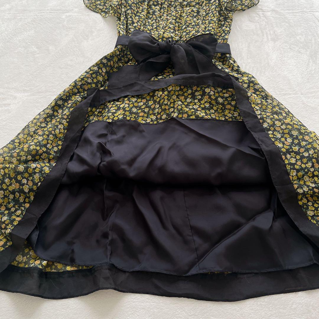美品☆M'S GRACY☆リボン フラワーワンピース 半袖 黒 サイズ36
