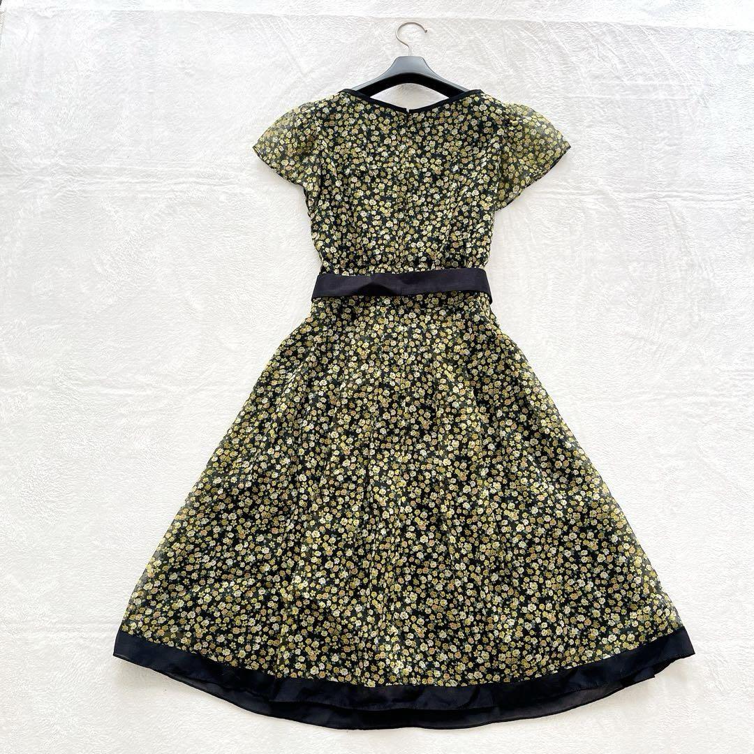 美品☆M'S GRACY☆リボン フラワーワンピース 半袖 黒 サイズ36