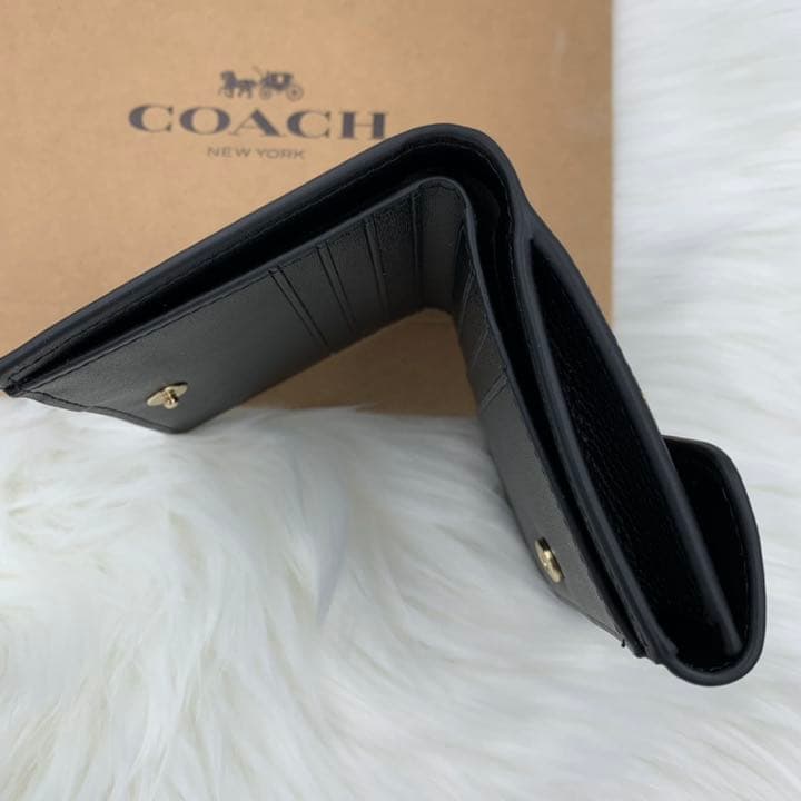 新品 COACH二つ折り財布 コーチ 折り財布 黒 コンパクト 人気デザイン