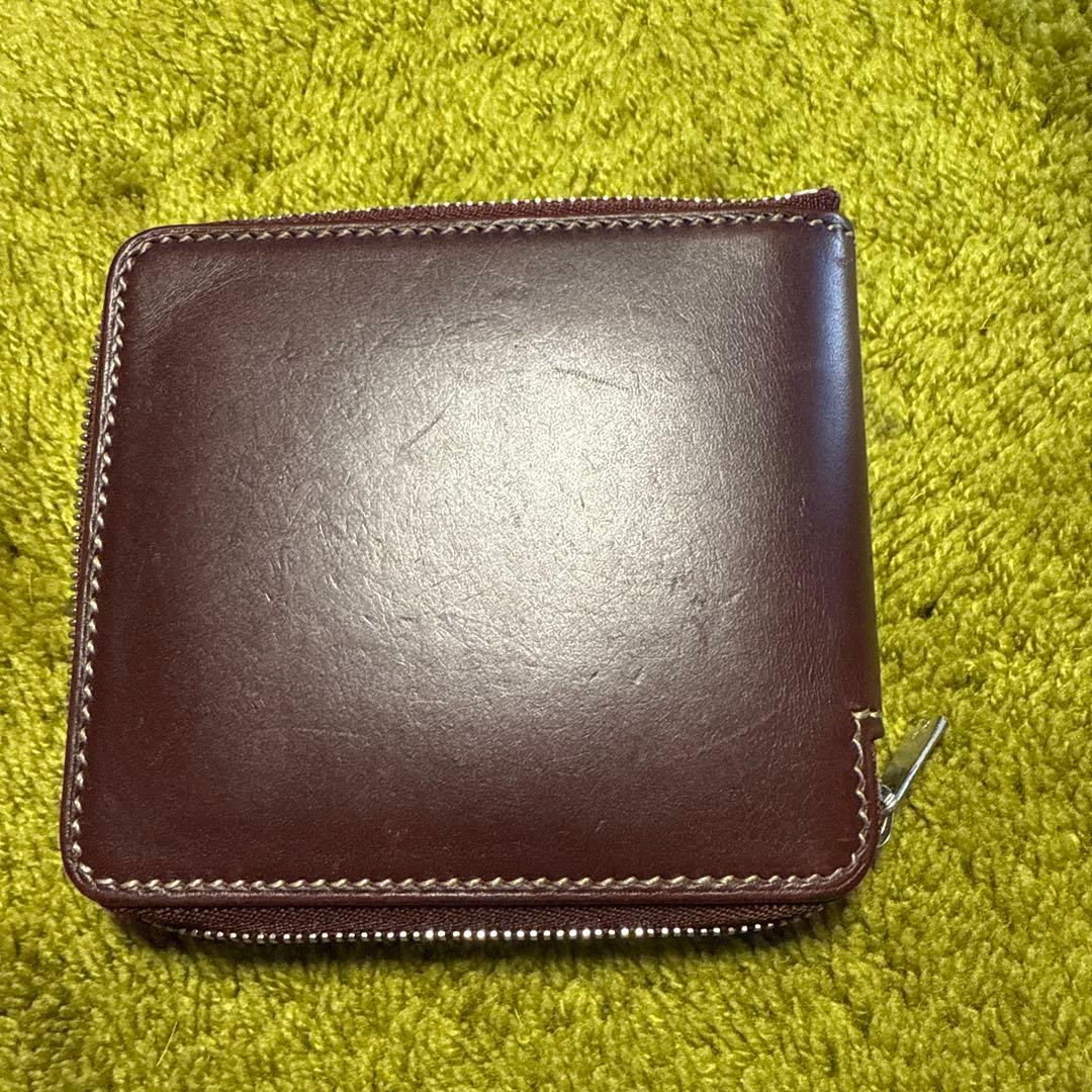 万双 ブライドル ラウンドジップ 二つ折り財布 ボルドー
