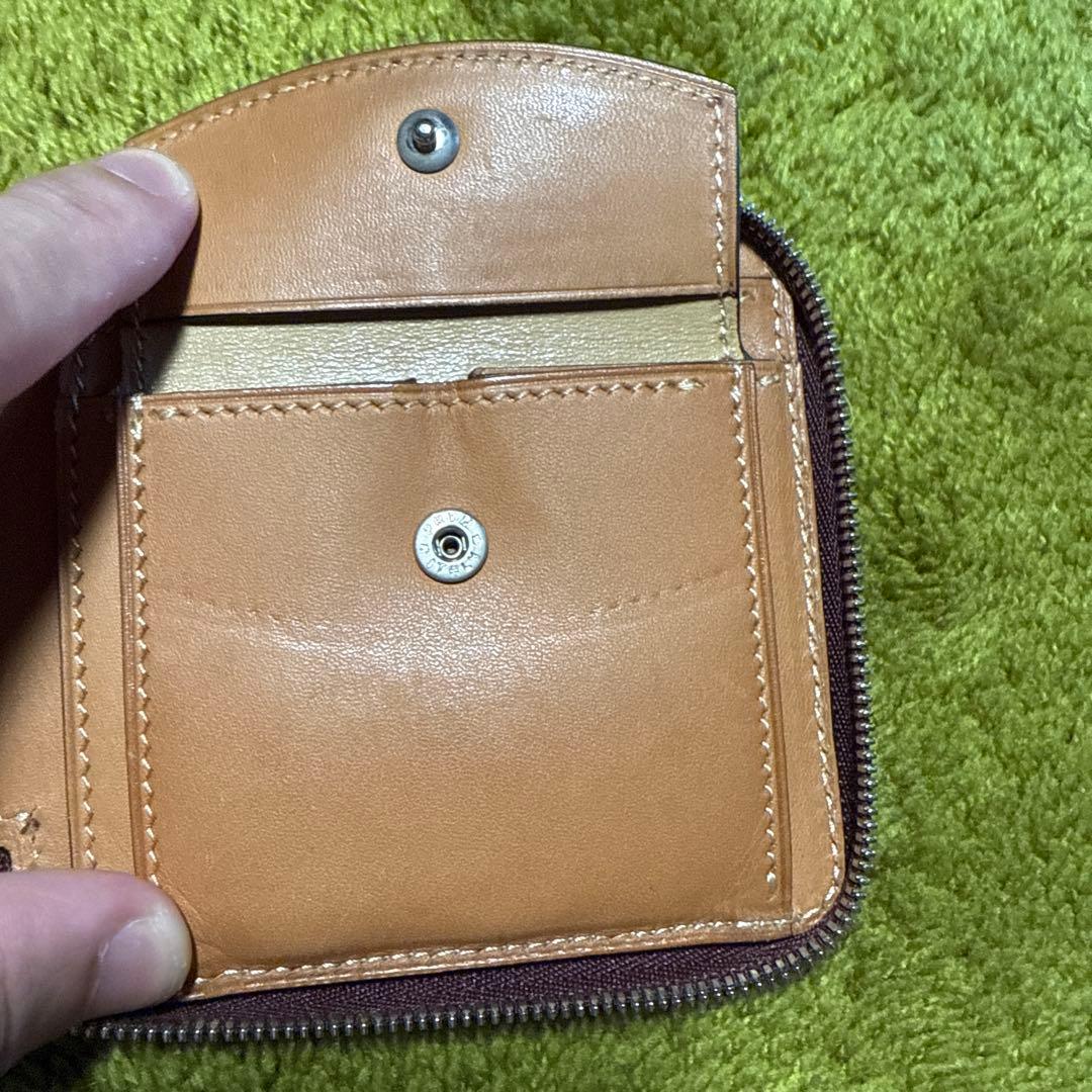 万双 ブライドル ラウンドジップ 二つ折り財布 ボルドー