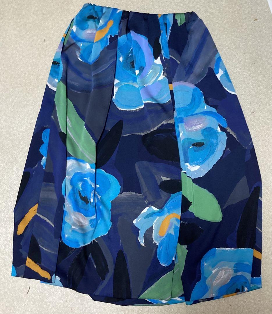 【極美品】BALLSEY ダブルフラワープリント ランダムタックフレアスカート Ballsey スカート ダブルフラワープリント ランダムタックフレア