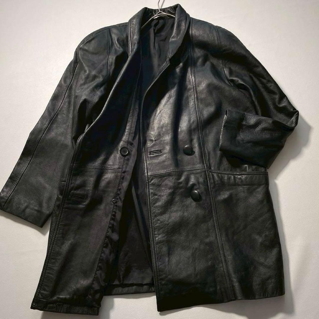 DURANTE 羊革 レザーコート ダブルボタン 11号 黒L