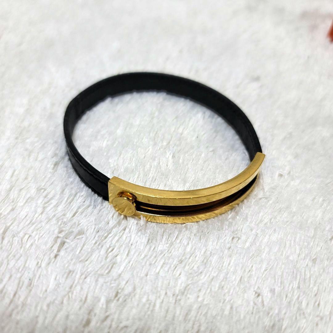 専用 エルメス プスプス ブレスレット G刻印 ブラック ゴールド レザー 箱付