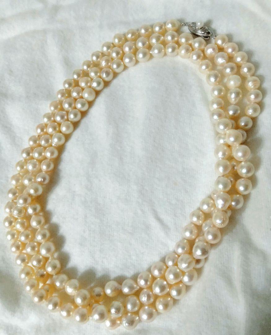 美品　あこやパールロングネックレス　本真珠 silver 6〜7mm