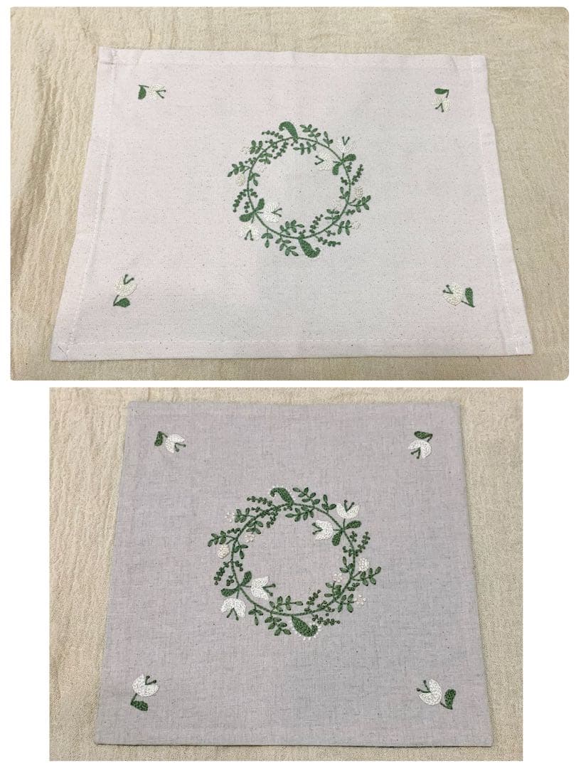 専用】刺繍 ハンドメイド マルチクロス No.31白い花のリース | www